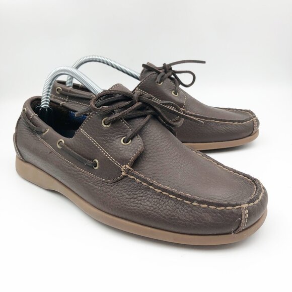 ROCKPORT Washable Brown Leather Boat Shoes Loafers Mens 9.5 - Picture 1 of 10